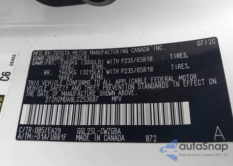 2020 Lexus Rx 350 z USA, uszkodzony, nr VIN 2T2HZMDA8LC253687